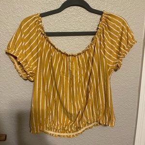 Yellow and white striped off the shoulder top